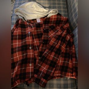 Hooded Plaid Button up